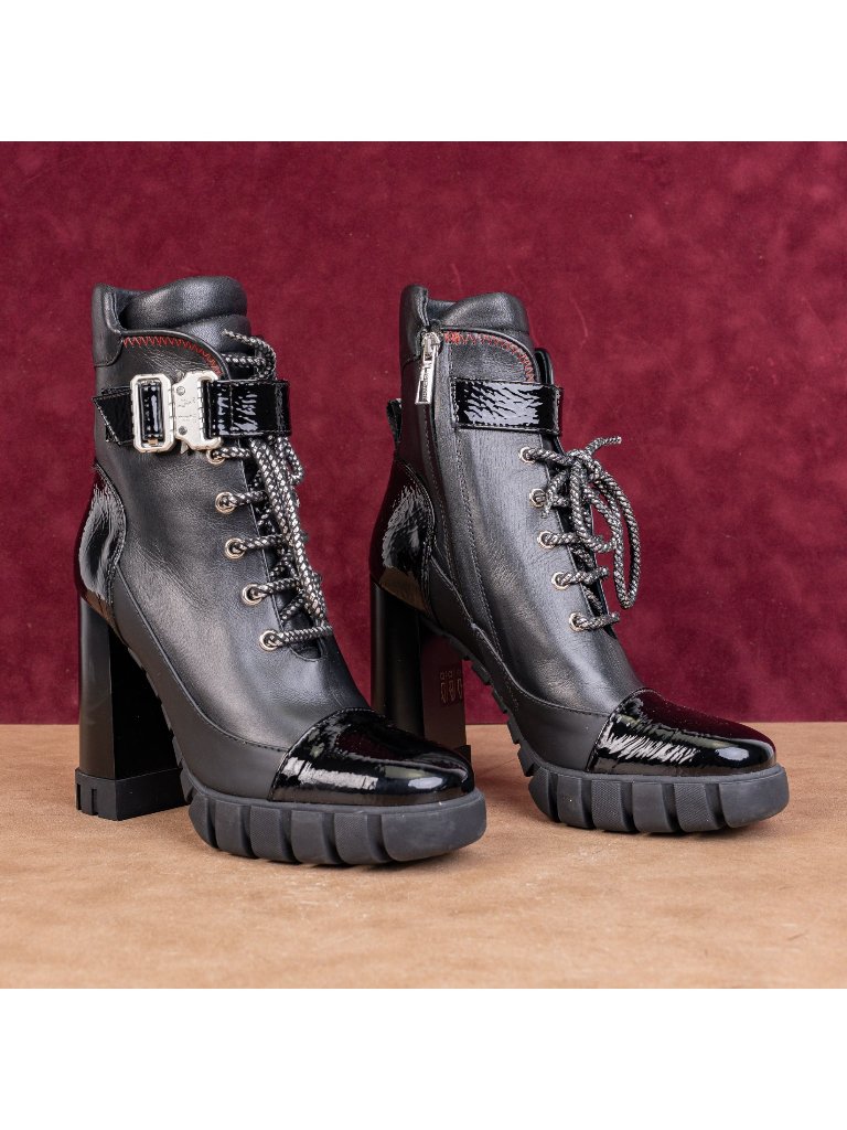 Baldinini Women Tron Black Leather Lace-Up Zip Party Festival Boots 6.5us Eur37